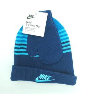 Nike Beanie & Mittens Boys Baby Toddler 2/4T Blue Teal 2 Piece Set Winter Hat